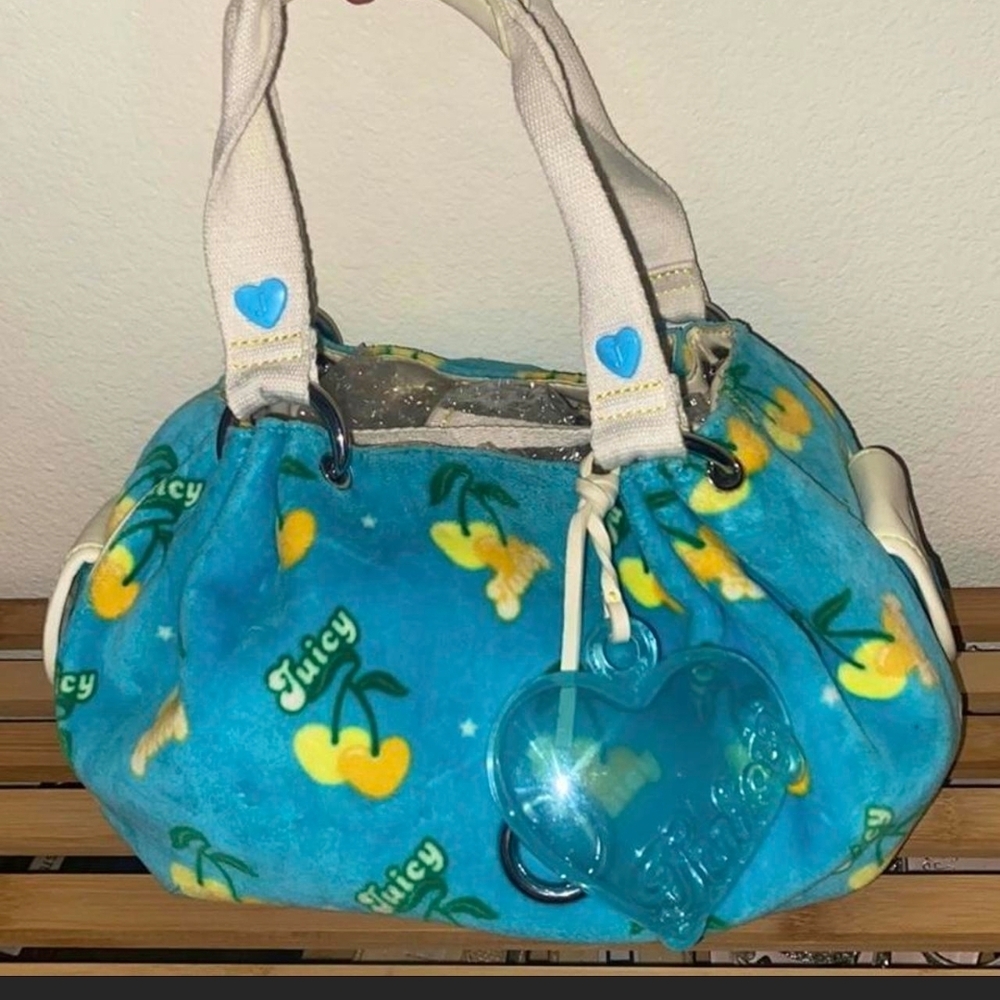 Juicy Couture Blue and Yellow Cherry Satchel